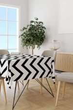 Beyaz Siyah Dekoraif Zigzag Desenli Dijital Baskılı Masaörtüsü OTYK561-MS - Görsel 2