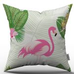 Pembe Yeşil Tropikal Flamingo Desenli Dijital Baskılı Kırlent Kılıfı  - OTYK563