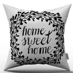 Beyaz Siyah Home Sweet Home Desenli Dijital Baskılı Kırlent Kılıfı  - OTYK564