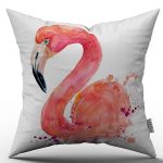 Beyaz Pembe Flamingo Figürlü Dijital Baskılı Kırlent Kılıfı   - OTYK607