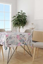 Beyaz Pembe Tropikal Flamingo Desenli Dijital Baskılı Masaörtüsü OTYK610-MS - Görsel 2