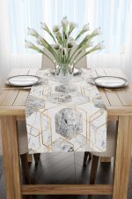 Beyaz Gri Modern Dekoratif Mermer Desenli Dijital Baskılı Runner - OTYK625-RN - Görsel 2