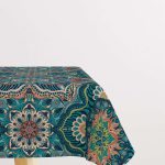 Yeşil Turuncu Retro Vintage Desenli Dijital Baskılı Masaörtüsüı OTYK634-MS
