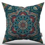 Yeşil Turuncu Retro Vintage Desenli Dijital Baskılı Kırlent Kılıfıı  - OTYK634