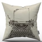 Kahverengi Vintage Retro Daktilo Dijital Baskılı Kırlent Kılıfı  - OTYK704
