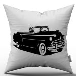 Beyaz Siyah Vintage Retro Araba Dijital Baskılı Kırlent Kılıfı  - OTYK764