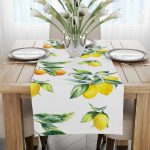 Beyaz Sarı Limon Desenli Dijital Baskılı Runner  - OYTYK895-RN