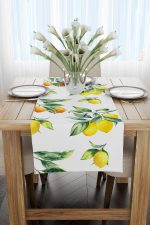Beyaz Sarı Limon Desenli Dijital Baskılı Runner  - OYTYK895-RN
