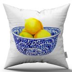 Beyaz Sarı Limon Desenli Dijital Baskılı Kırlent Kılıfı  - OYTYK899
