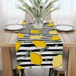 Beyaz Sarı Limon Desenli Dijital Baskılı Runner  - OYTYK912-RN