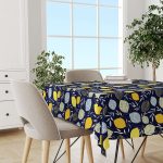 Limonlu Sarı-Yeşil Dijital Baskılı Masa Örtüsü