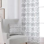 Beyaz Gri Dekoratif Zigzag Soyut Desenli Dijital Baskılı Perde YLMS104-PR