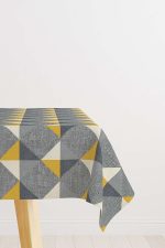 Sarı Gri Dekoratif Geometrik Desenli Dijital Baskılı Masaörtüsü YLMS108-MS