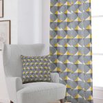 Sarı Gri Dekoratif Geometrik Desenli Dijital Baskılı Perde YLMS108-PR