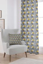 Sarı Gri Dekoratif Geometrik Desenli Dijital Baskılı Perde YLMS108-PR
