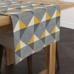 Sarı Gri Dekoratif Geometrik Desenli  Dijital Baskılı Runner - YLMS108-RN