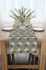 Sarı Gri Dekoratif Geometrik Desenli  Dijital Baskılı Runner - YLMS108-RN - Görsel 2