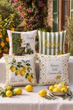 Sarı Amalfi Akdeniz Limon Desenli Dekoratif 4'lü Kırlent Kılıfı 1 Runner Seti 4kmbs341-RS - Görsel 3